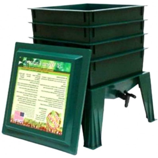 Worm Composting Bin Green Outdoor 4 Tray Compostable Garbage Can Recycled Composter Lid Kitchen Backyard Composting Compost Pile Recycle Healthy Worms Bin Tray Garden Odorless & eBook by NAKSHOP