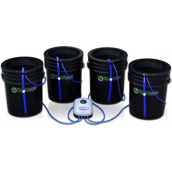 Deep Water Culture (DWC) Hydroponic Bucket Kit by PowerGrow Systems (4) 5 Gallon - 10" Buckets