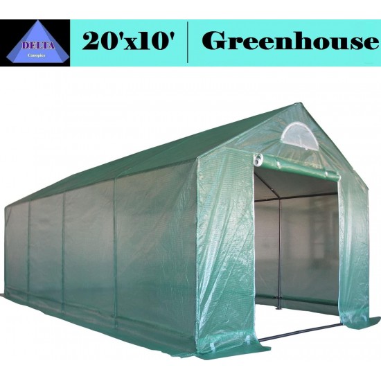 DELTA Canopies Greenhouse 20'x10' Triangle Top - Large Heavy Duty Green House Walk in Hothouse - 140 lbs