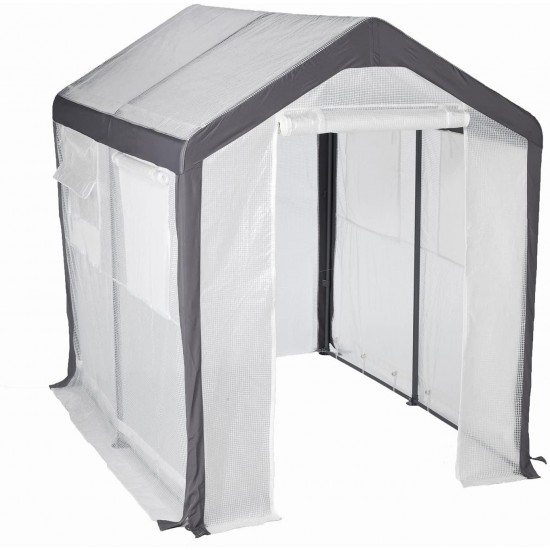 Greenhouse-Spring Gardener Peak Roof Walk In Portable Garden Hot House Fully Enclosed - Screend Windows for Ventilation, Zippered Door (6'W x 8'L x 7'H) Small Hobby Greenhouse for decks, patios, porches, backyards