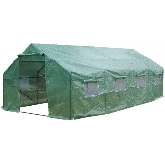 ESPLUS Greenhouse Plant Gardening Greenhouse Tent - Plant Hot House Steeple Portable Greenhouse Large Walk-in Tunnel Garden Tent Easy Flow Roll-Up Side Vents Green 20?x10?x7?