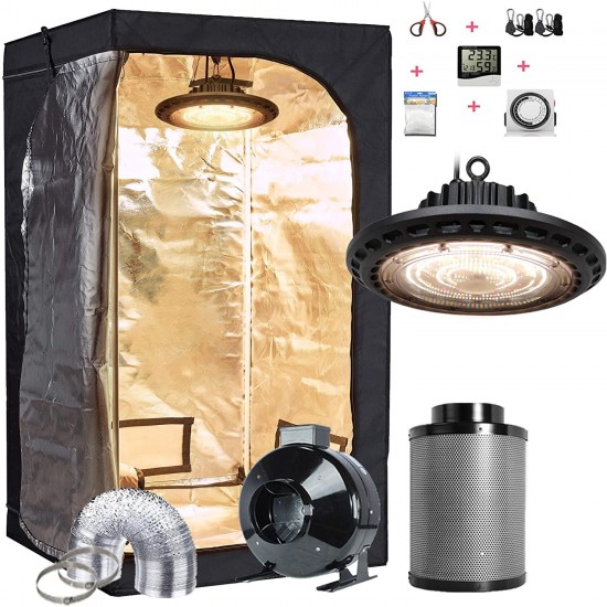 TopoGrow Grow Tent Kit Complete Package Setup UFO LED 300W Grow Light+4" Fan Filter Ventilation Kit +32"X32"X63" Grow Tent +Hydroponics Indoor Plants Accessories Growing System