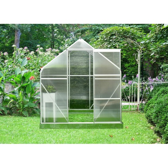 Hanover HANGRNHS6X6-NAT w/Aluminum Frame and Automatic Vent Opener x 6-Ft. Polycarbonate Walk-in Greenhouse, Gray