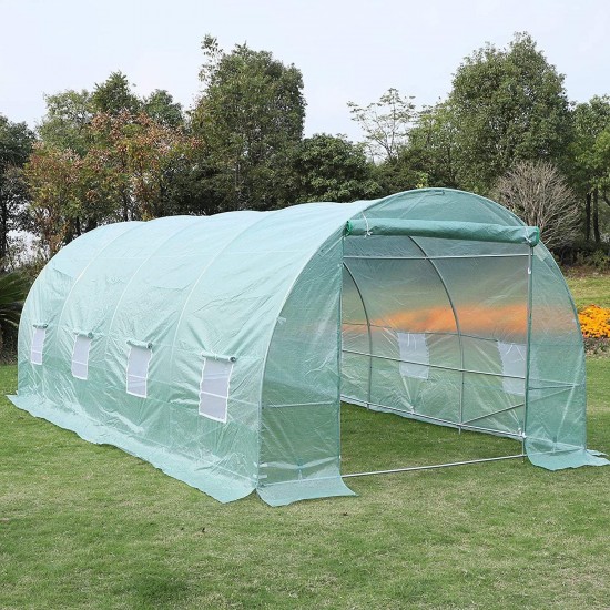 Tidyard 20 ft x 10 ft x 7 ft Deluxe Walk in Tunnel Greenhouse with Window and Door Well Ventilated Outdoor Patio Garden Canopy Gazebo Plant Gardening Heavy Duty Steel Frame PE Cover Green House Kit
