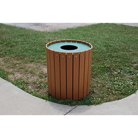 Jayhawk Plastics Gallon Outdoor Trashcan Made With Twenty-Four 1" X 4" Recycled Plastic Slats 32 Gallon - Weighs 60 Lbs - Cedar