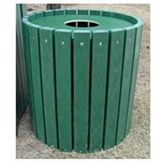 Jayhawk Plastics Heavy-Duty Round 32 Gallon Trash Receptacle Made With Twenty-Four 2" X 4" Recycled Plastic Slats - Green