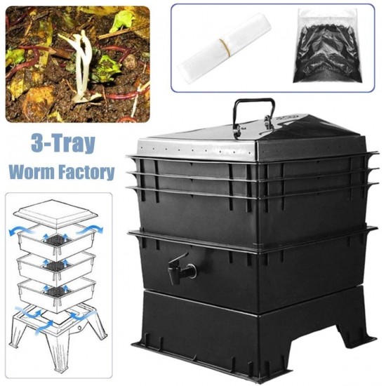 Kalmar 80L PP Kitchen Waste Earthworm Compost Box DIY Composter Worm Factory Composter Earthworm Manure and Soil Buckets