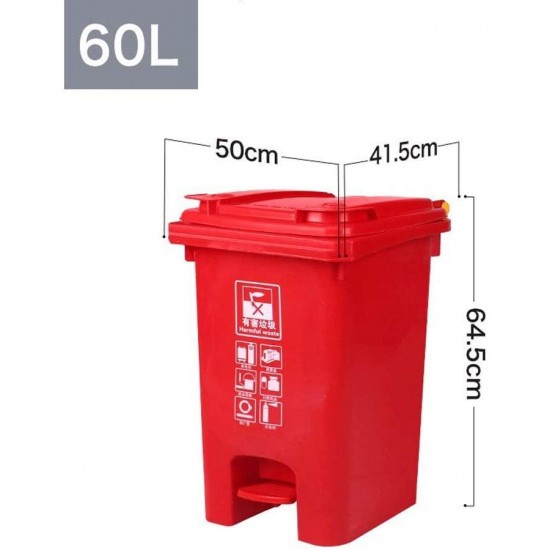 LXF Outdoor Waste Bins Trash can, Kitchen Pedal-Type Recyclable Bucket with lid Black Wheelie bin (Color : Red, Size : 60L)