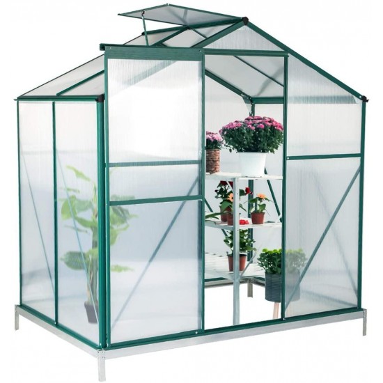 Mellcom 4'(L) x 6'(W) x 6.6'(H) Polycarbonate Portable Walk-in Garden Greenhouse Large Hot House with Adjustable Roof Vent and Rain Gutters,UV Protection Planting House