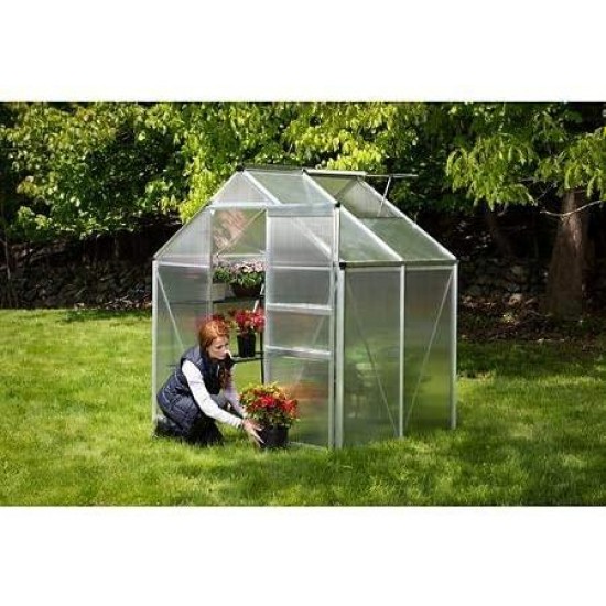OGrow Aluminum Greenhouse - Walk-in 6' X 4'- with Sliding Door and Roof Vent