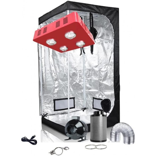 Oppolite LED Grow Light Tent Complete Kit Hydroponic Growing System LED800W COB Grow Light+4" Fan Filter Combo+36"X20"X63" Indoor Tent (LED 800W+36"X20"X63"+4" Combo)
