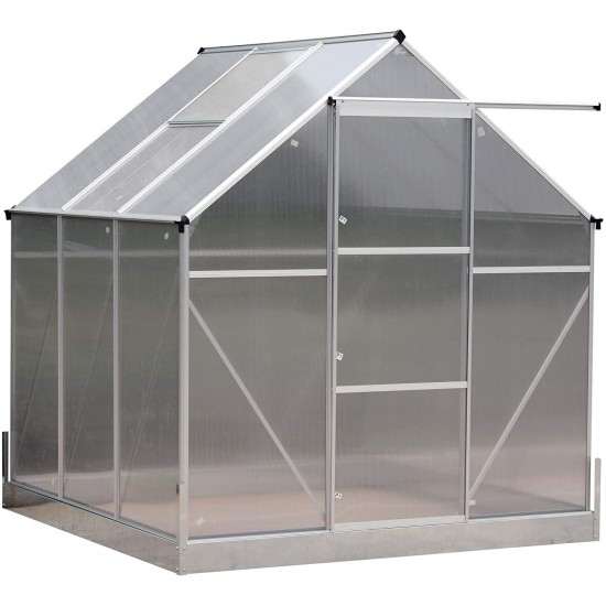 Outsunny Aluminum 6' L x 6' W x 7' H Polycarbonate Walk-in Garden Greenhouse with Adjustable Roof & Large Growing Space