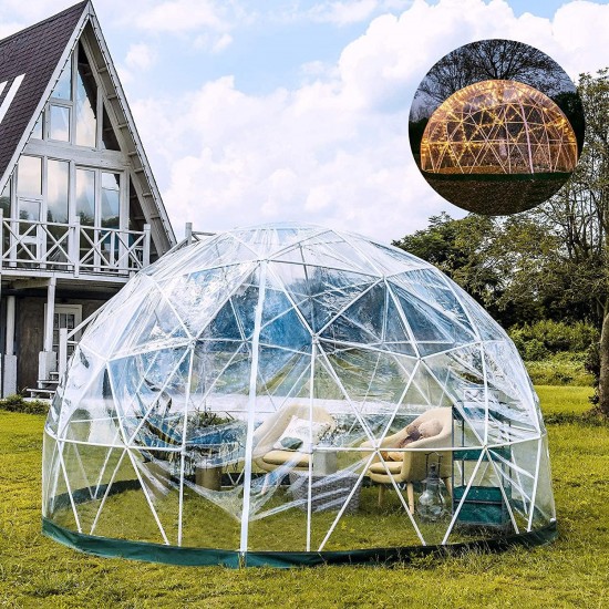 Patiolife Garden Dome 12ft - Geodesic Dome with PVC Cover - Lean to Greenhouse with Door and Windows for Sunbubble, Backyard, Outdoor Winter, Party