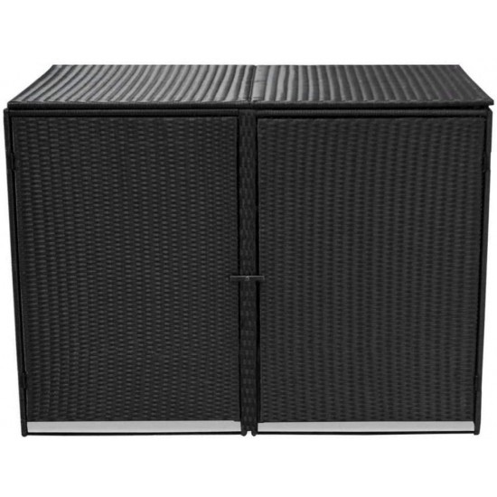 Poly Rattan Double Wheelie Bin Shed Shelter Hider Cover, Black
