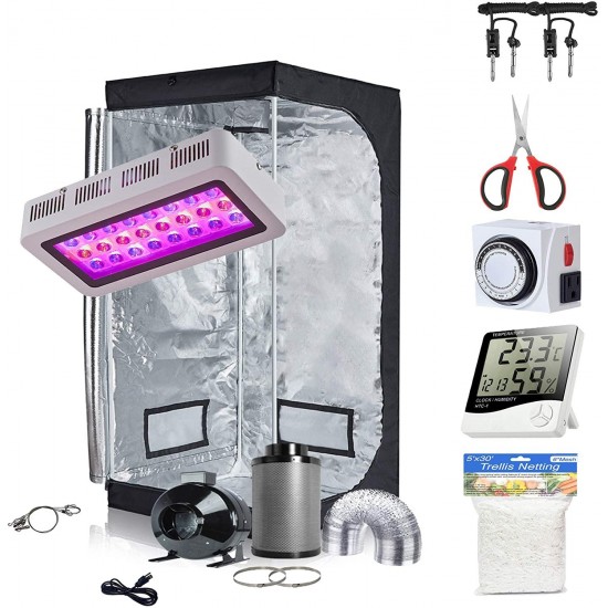 TopoGrow Grow Tent Kit Complete LED 300W Grow Light, 32"X32"X63" Grow Tent and 4" Fan Filter Ventilation Kit and Hydroponics Indoor Plants Accessories Growing System