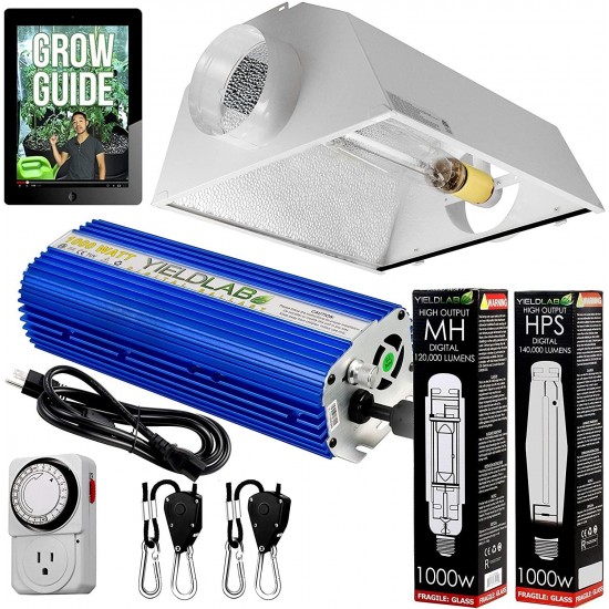 Yield Lab Horticulture 1000w HPS MH Grow Light Cool Hood Reflector Kit Easy Setup Full Spectrum System for Indoor Plants and Hydroponics