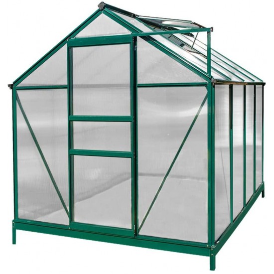 Sundale Outdoor Walk-in Greenhouse Gardening Large Hot Green House with Adjustable Roof Vent and Rain Gutters Waterproof Plant Green House, UV Protection, 8'(L) x 6'(W) x 6.6'(H)
