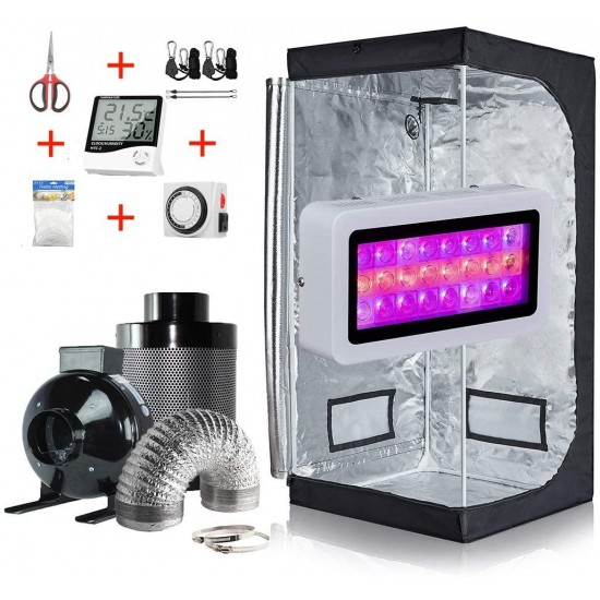 GreenHouser Grow Tent Room Complete Kit Hydroponic Growing System LED 300W/ 600W/ 800W Grow Light + 4" Carbon Filter Combo + Multiple Size Dark Room (300W LED Light, 36''x20''x63'' Tent Kit)