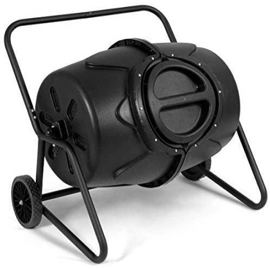 Taltintoo20 50 Gallon Wheeled Compost Tumbler Garden Waste Bin, Iron & PP, Overall Size 39 x 28 x 34 inch Black
