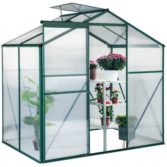 U-MAX Greenhouse Polycarbonate Outdoor Garden Greenhouse Walk-in Portable 4'(L) x6'(W) x6.6'(H) Adjustable Roof Hot House