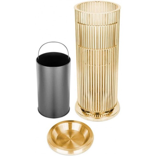 WDDLD Outdoor Trash Can Stainless Steel Cylindrical Vertical Lobby Dustbins with Tray Ashtray Removable Inner Bucket for Hotel Office Corridor Recycle Bin