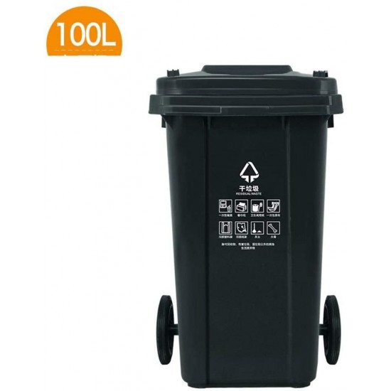 WQEYMX Outdoor Trash can Trash can Outdoor Sanitation Trash can with Pulley Wheeled Trash can (Color : Black, Size : 100l)