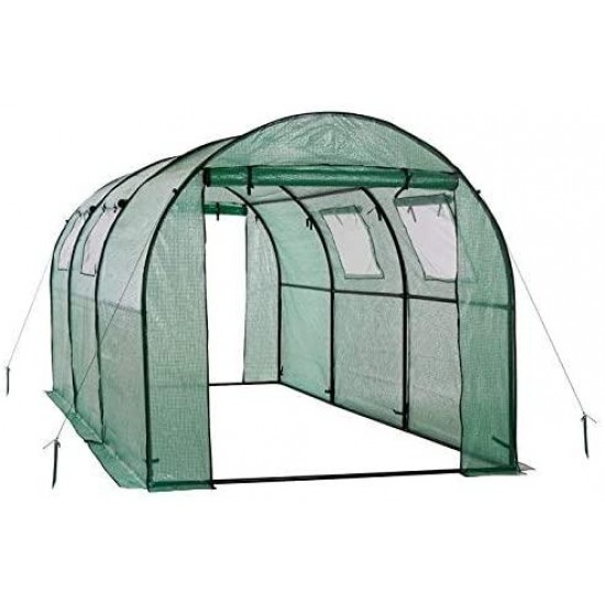 Greenhouses for Outdoors-Portable Greenhouses for Outdoors-Green Two Door Walk-in Tunnel Greenhouse with Ventilation Windows and Steel Frame-Perfect for The Home Gardening Enthusiast