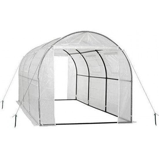 Greenhouses for Outdoors-Portable Greenhouses for Outdoors-White Two Door Walk-in Tunnel Greenhouse with Ventilation Windows and Steel Frame-Perfect for The Home Gardening Enthusiast